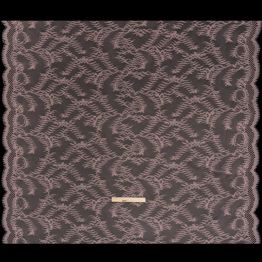 Raschel Lace Panel with Finished Edges - Blossom Pink Delicate Leafy Vines on Net