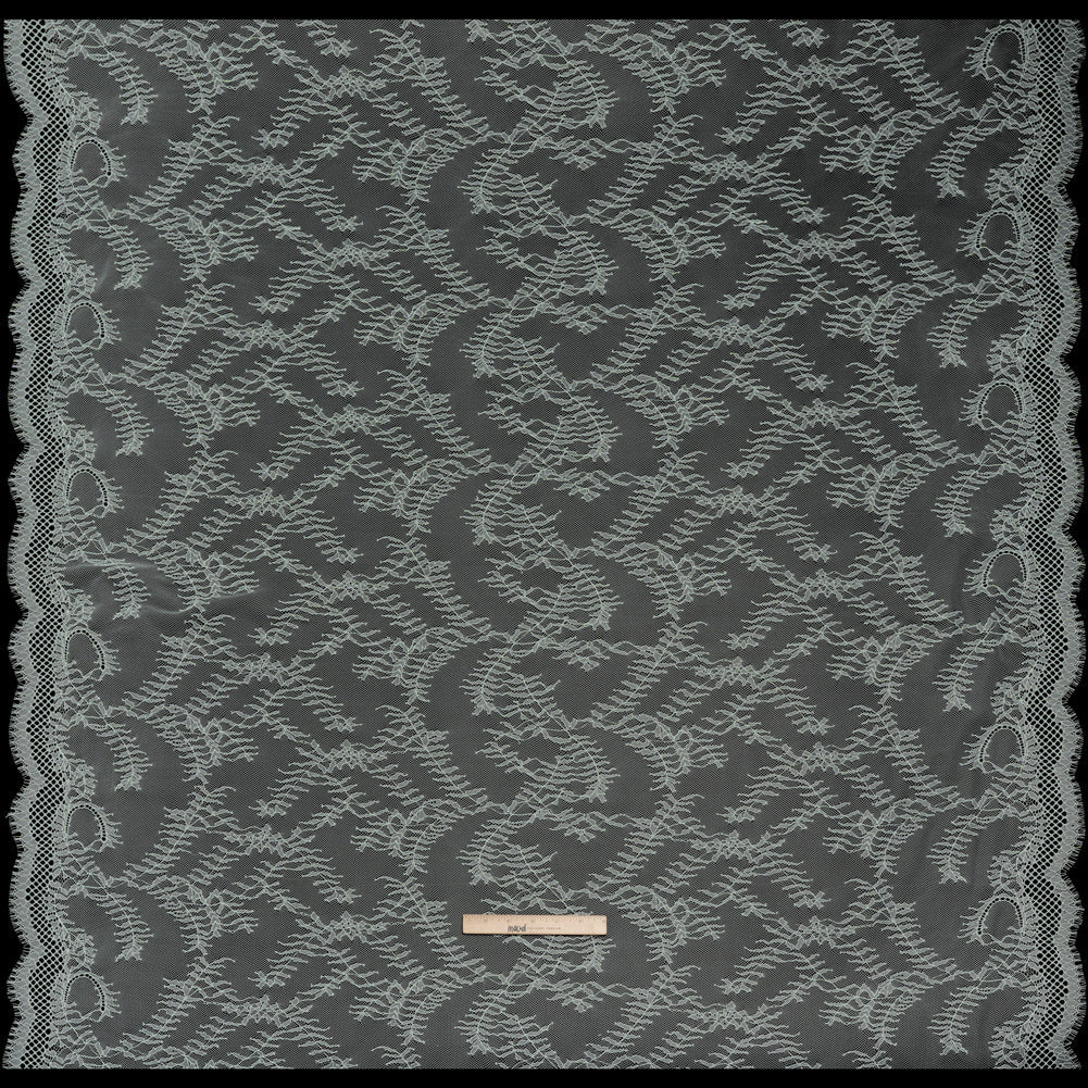 Raschel Lace Panel with Finished Edges - Dusty Aqua Delicate Leafy Vines on Net