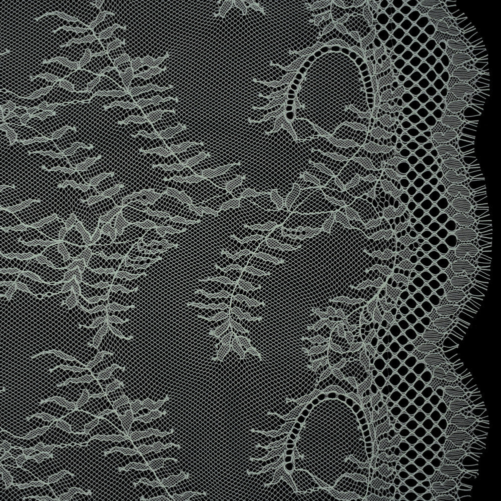 Raschel Lace Panel with Finished Edges - Dusty Aqua Delicate Leafy Vines on Net