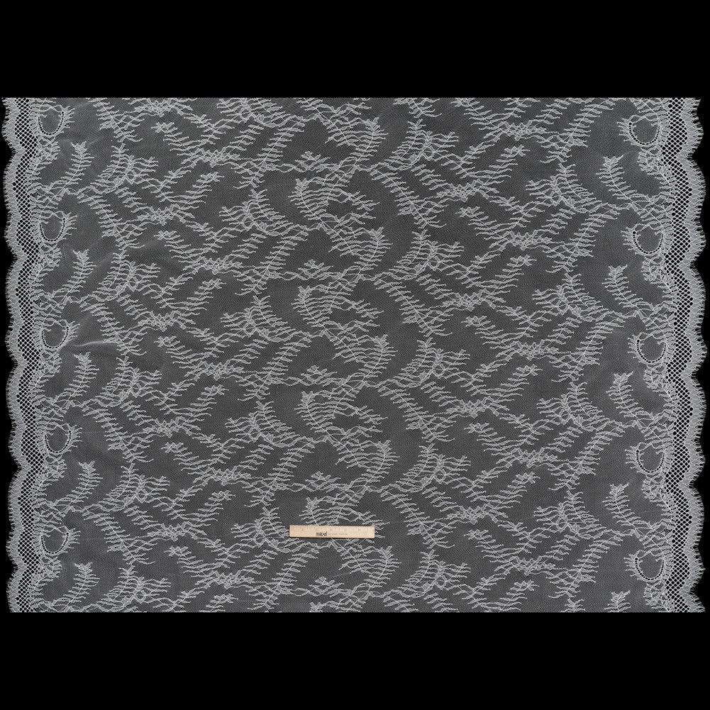Raschel Lace Panel with Finished Edges - Ivory Delicate Leafy Vines on Net