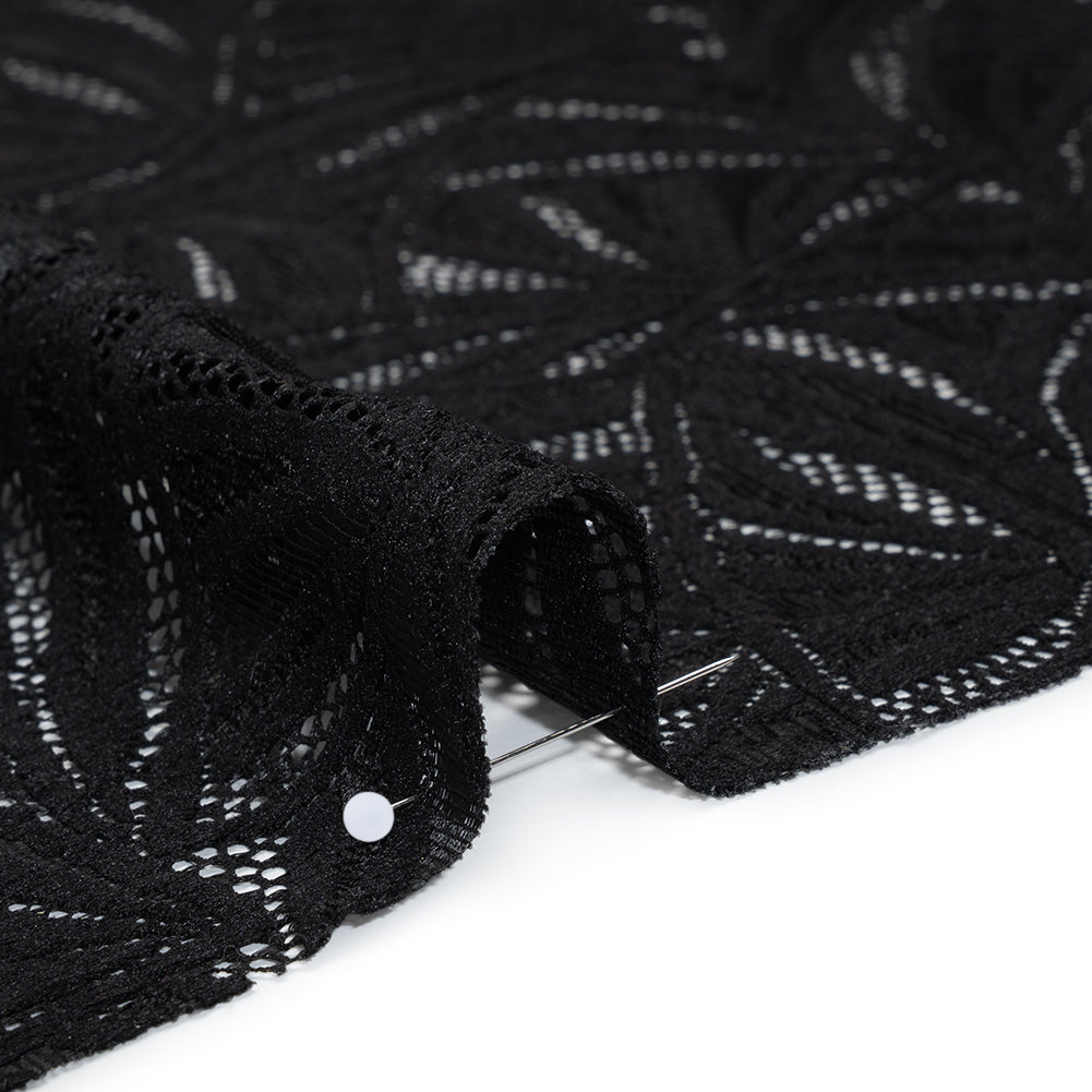 Stretch Raschel Lace with Finished Edges - Black Flying Fans