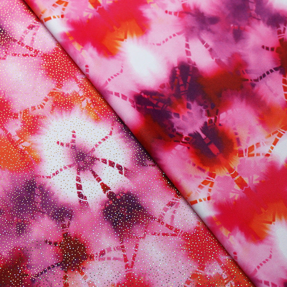Kanoko Shibori Polyester Spandex Fabric - Pink/Orange Multi, Shibori Tie-Dye Print, 58/60" Width (1 Yard)