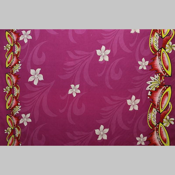 Kava Bowl Tiare Palm Leaves Double Border Polyester Fabric - Double Border Tropical Print, 36" X 60" (1 Yard)