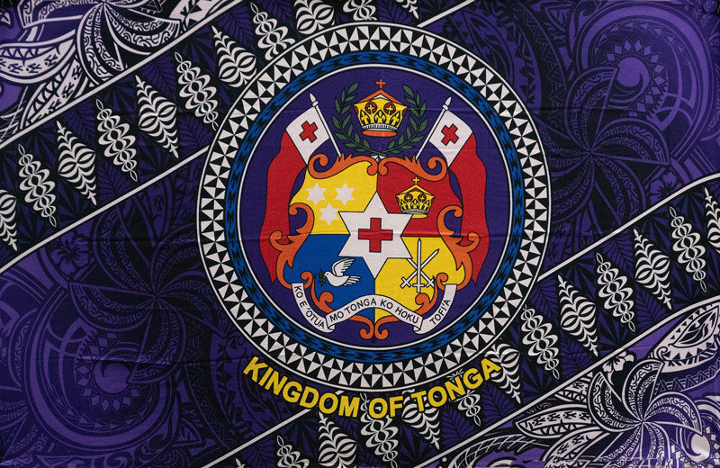Kingdom Of Tonga Seal Tribal Polyester Fabric - Brown, Red, Purple, Teal, Tribal Pattern, 72" X 45" (1 Piece)