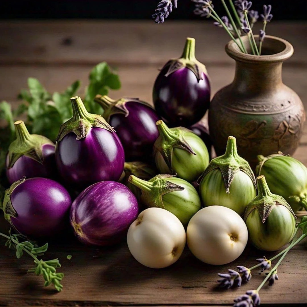 Round Eggplant Mix Seeds Three Color Variety Heirloom Non GMO Garden Collection