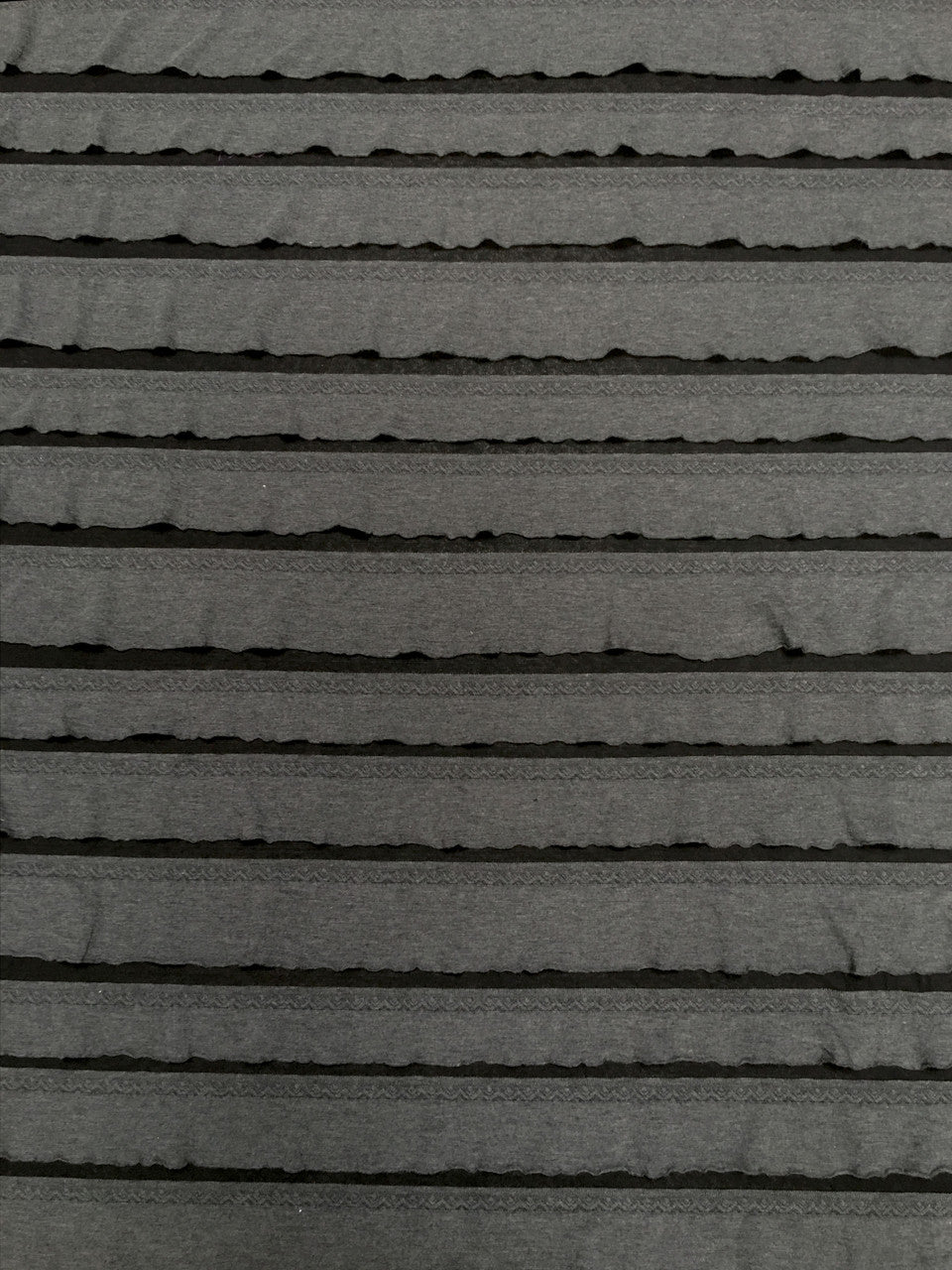 Polyester Spandex Fabric - 2" Ruffles, Grey/Black, Black/Black, 50 To 52 Inches Wide