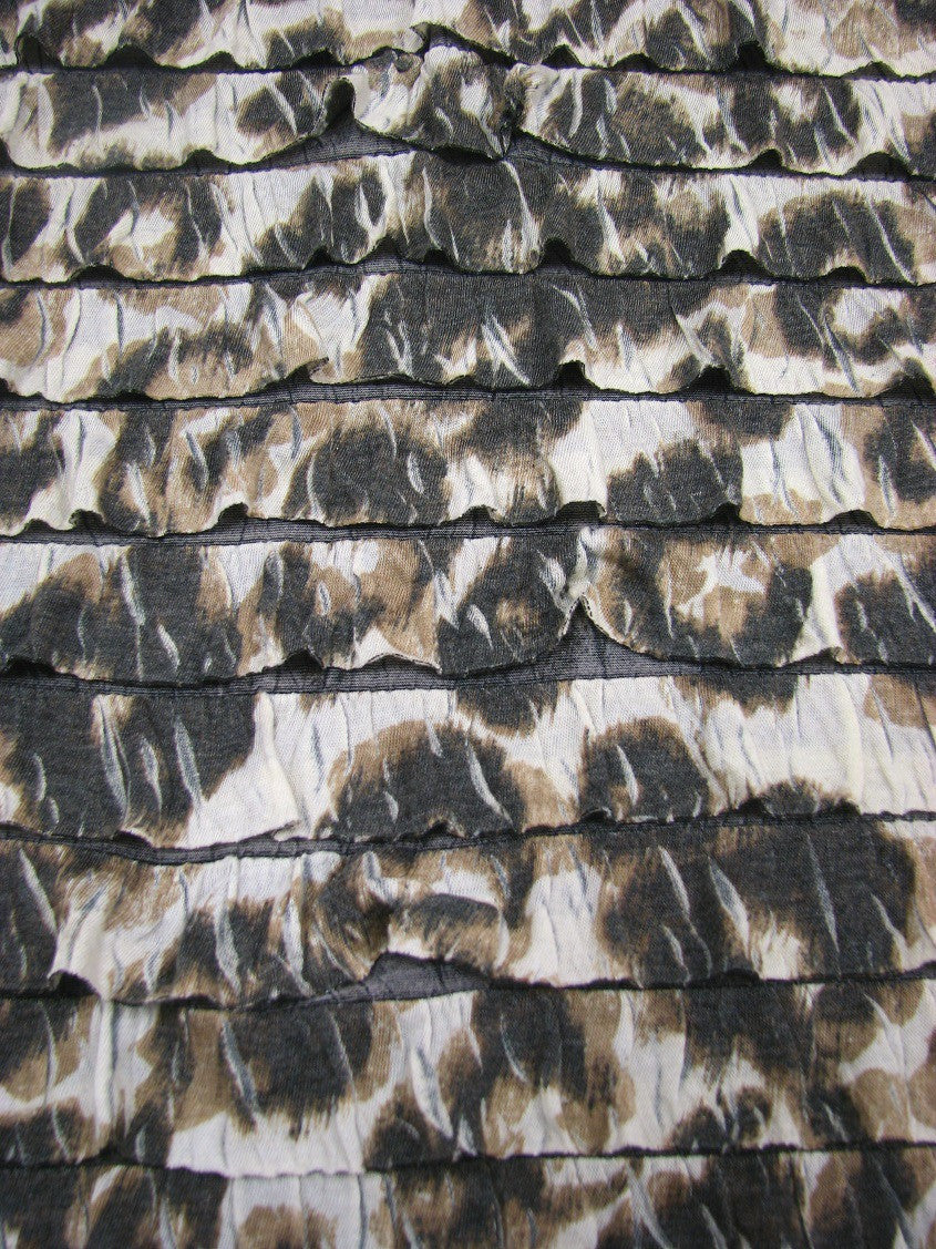 1.44" Ruffles Large Leopard Animal Print Polyester Spandex Knit Fabric - Leopard Animal Print, 50 To 52 Inches Wide