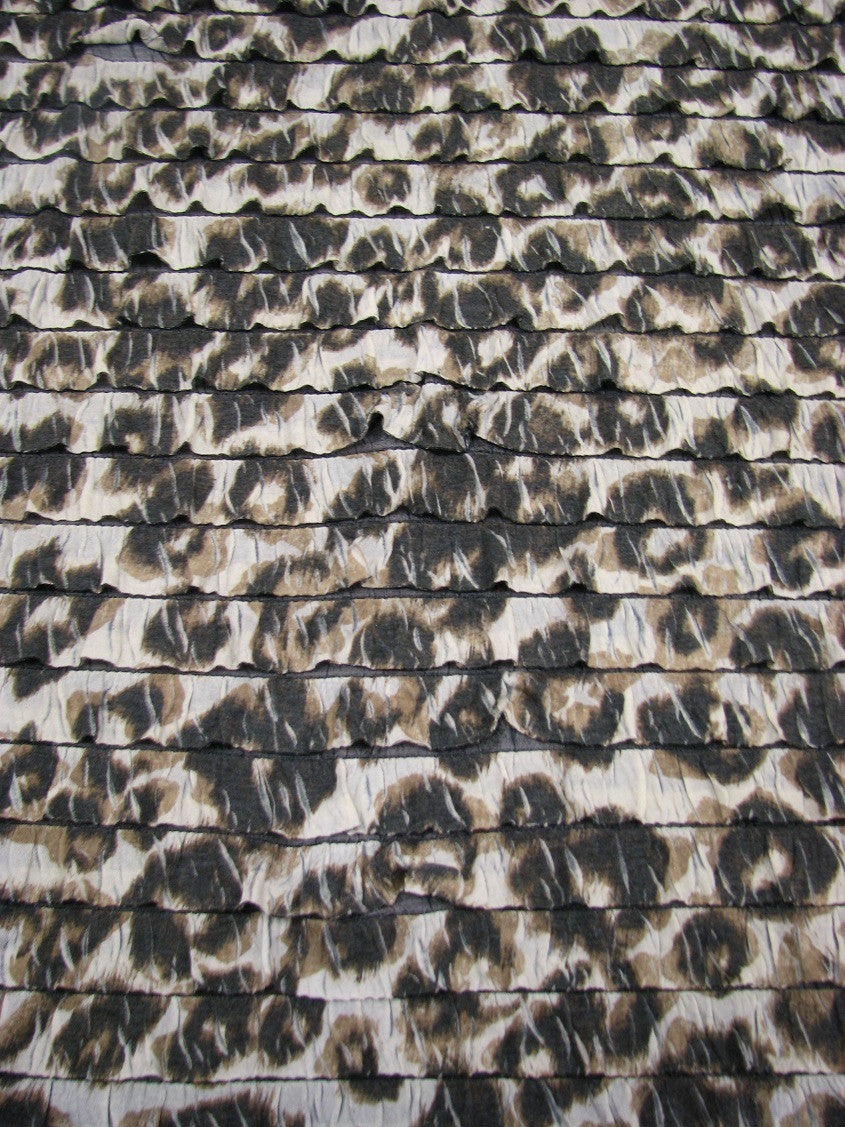 1.44" Ruffles Large Leopard Animal Print Polyester Spandex Knit Fabric - Leopard Animal Print, 50 To 52 Inches Wide