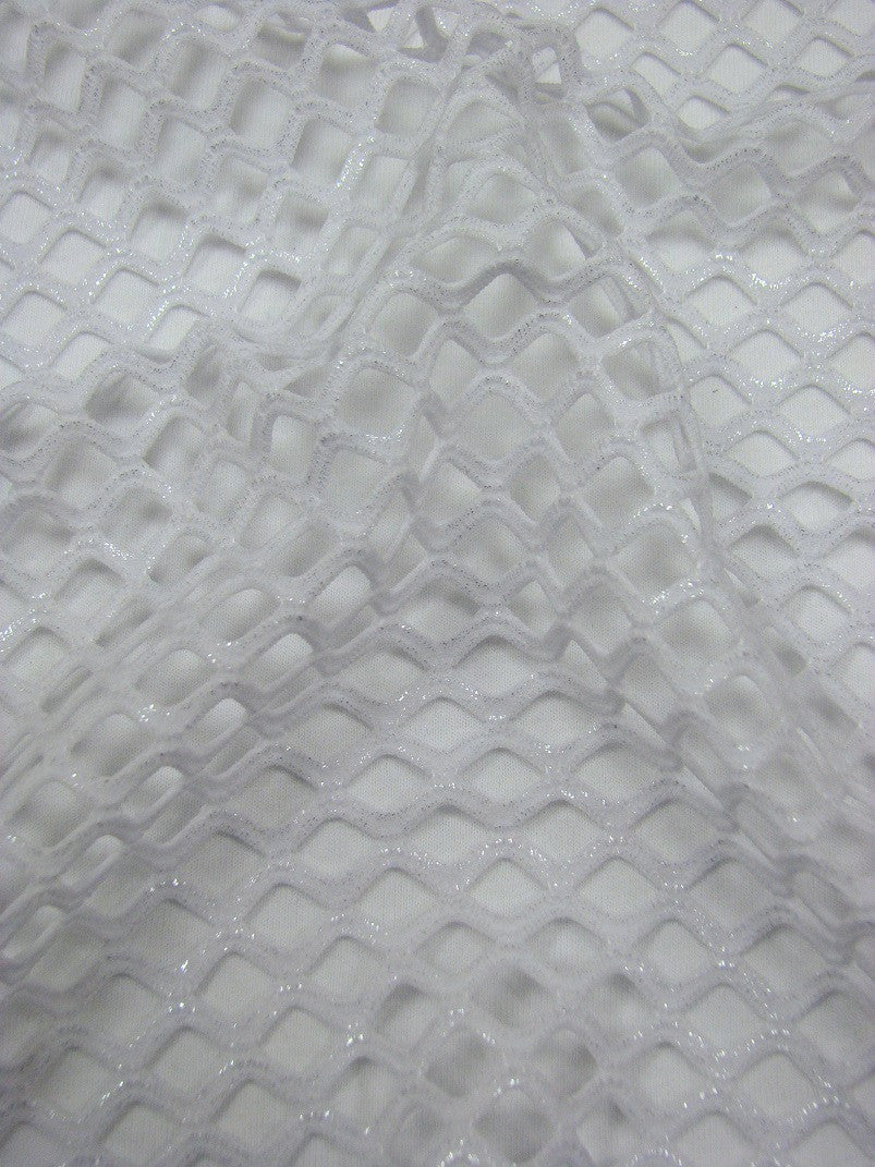 Big Hole 0.5 Inch Diamond Mesh With Shiny Foil Stretch Polyester Spandex Fishnet Fabric - Black/Gold, White/Silver, Black/Silver, 0.5 Inch Diamond Mesh, 58-60" Width