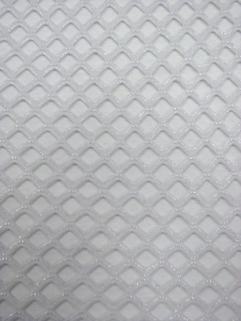 Big Hole 0.5 Inch Diamond Mesh With Shiny Foil Stretch Polyester Spandex Fishnet Fabric - Black/Gold, White/Silver, Black/Silver, 0.5 Inch Diamond Mesh, 58-60" Width