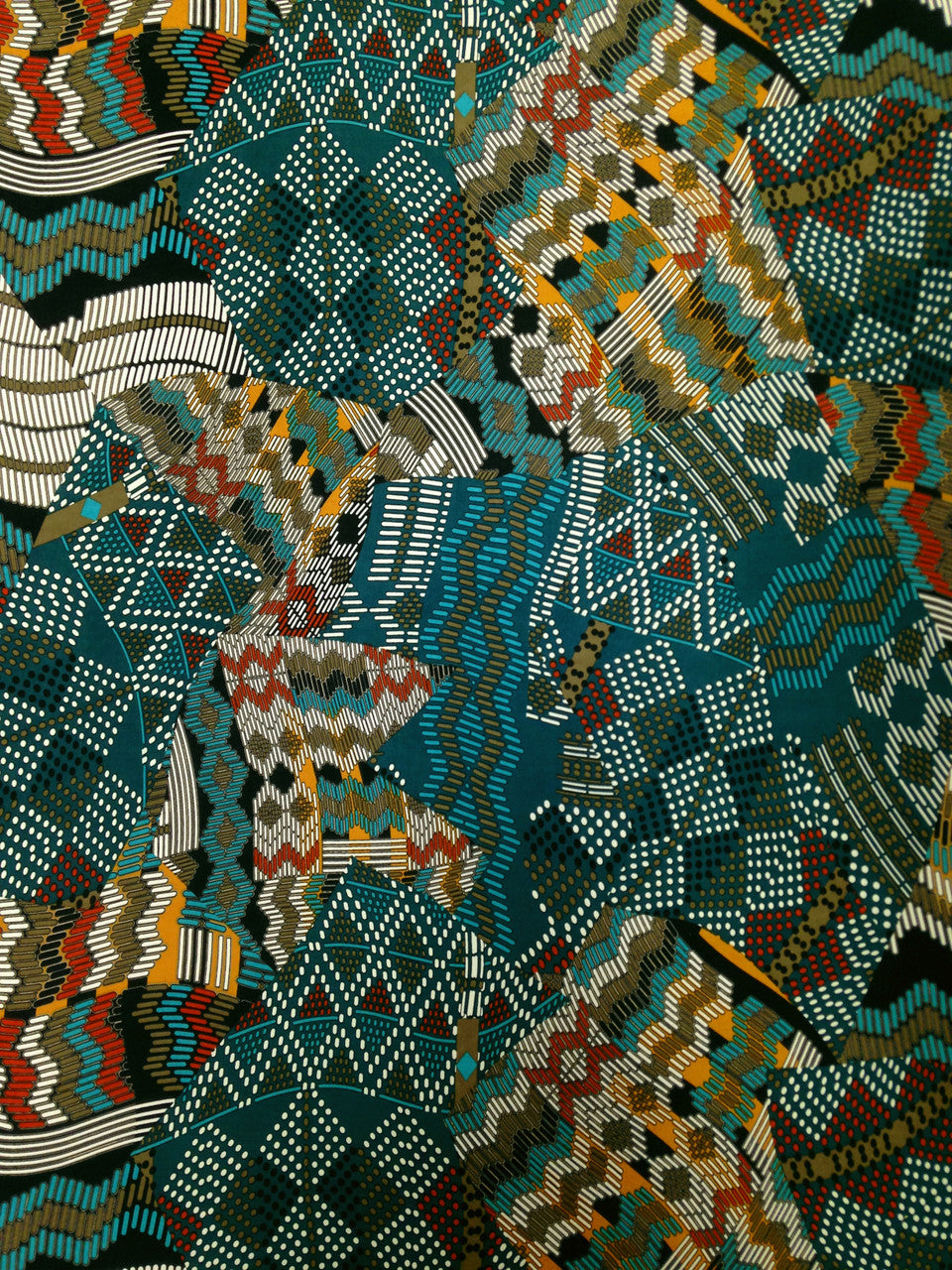 Retro Multi Pattern Big Print Polyester Spandex Fabric - Green, Burgundy, Multi Pattern, 58" To 60" Width