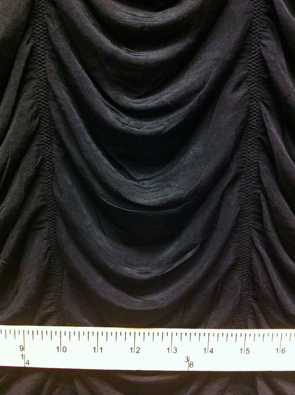 Black Drop Ruche Double Knit Stretch Polyester Spandex Fabric - Black Ruche Texture, 48"-50" Width