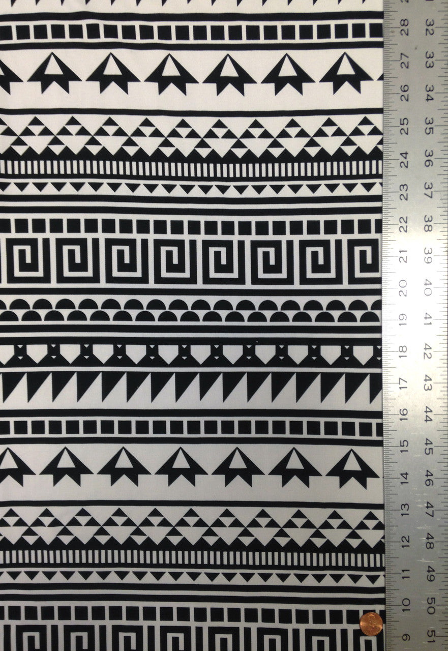 Repeat Greek Pattern Polyester Spandex Fabric - White/Black, Pink/Navy, Lightweight Knit Jersey, 58"-60" Wide