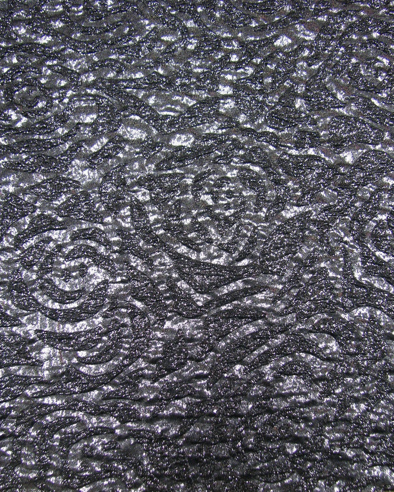 Polyester Spandex Textured Fukuro Embossed Floral Design With Shiny Lurex Fabric - Dark Gold, Dark Silver, Dark Turquoise, Dark Red, 52/54" Width