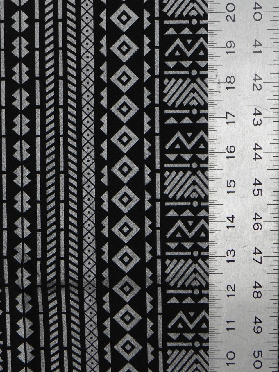 Polyester Fukuro Fabric - Tribal Foil Design, Black/Silver, Black/Gold, 54 To 56 Inches Wide