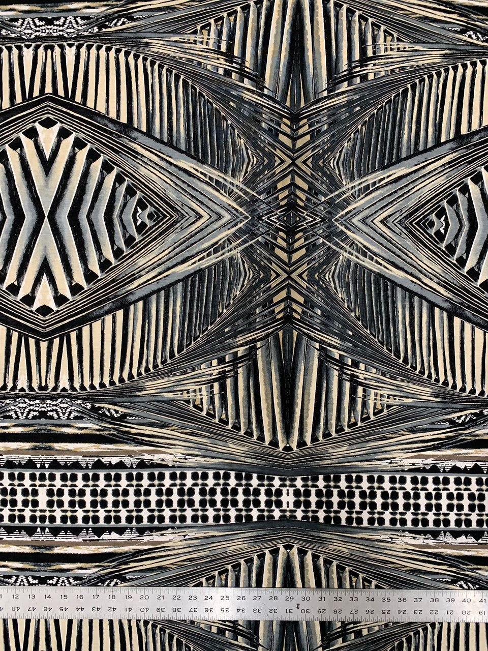 Abstract Rhomboid Design Polyester Spandex Fabric - Rust, Grey, 58-60" Width