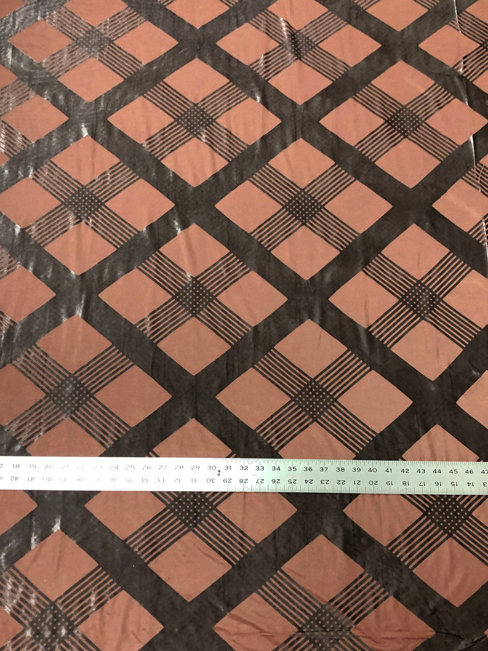 Polyester Spandex Burnout Velvet Fabric - Brown Big Geometric Design, 56-58" Width