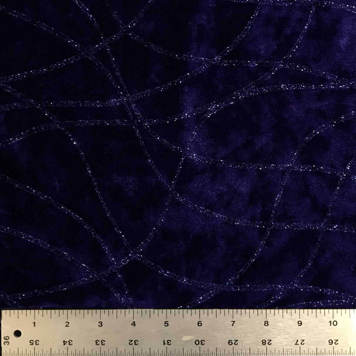 Strands Glitter Design Burnout Velvet Stretch Fabric - Navy, Plum, Glitter Strand Design, 58/60" Width