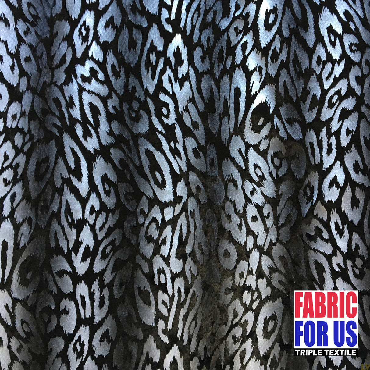 Leopard Spots In Waves Polyester Stretch Fabric - Black/Silver, Black/Copper, Leopard Spots Pattern, 58" Width