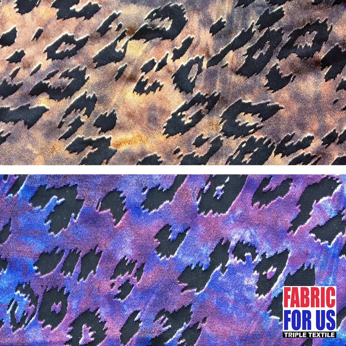 Leopard Spots Burnout Velvet Stretch Fabric - Purple/Brown Leopard Print, 58" Width