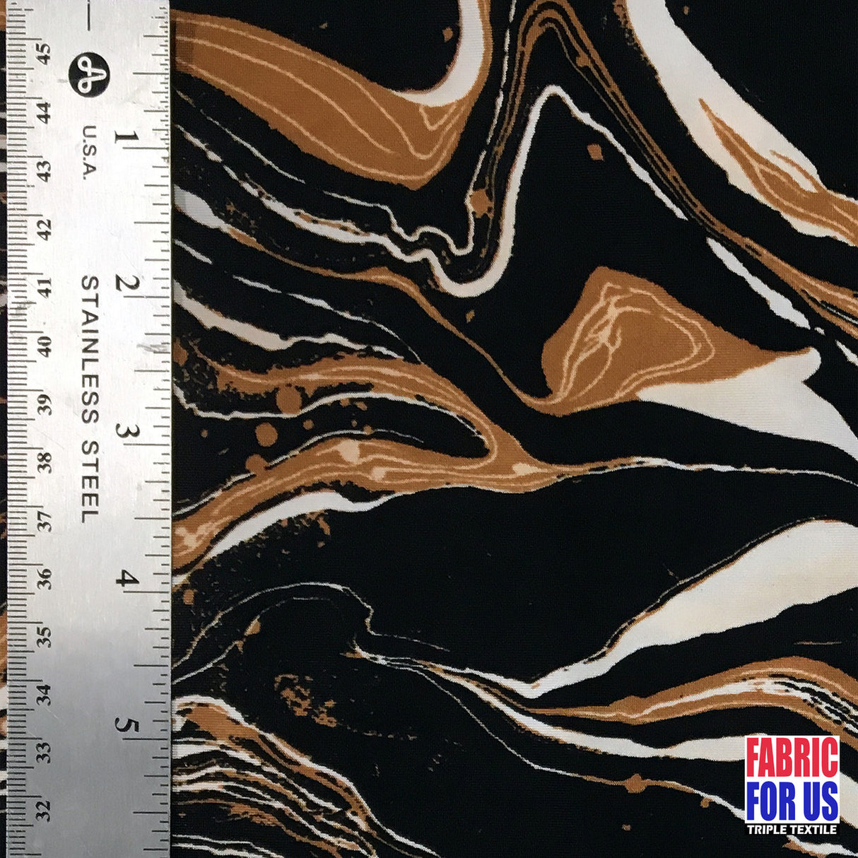 SWIRL Design Poly-Spandex Stretch Fabric - Black, Brown Swirl Design, 58/60" Wide