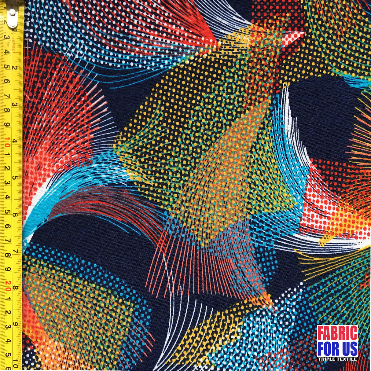 Spiral Fan Multi-Color Stretch Poly-Spandex Fabric - Swirl Fan Print, Multi-Color, 58" Width