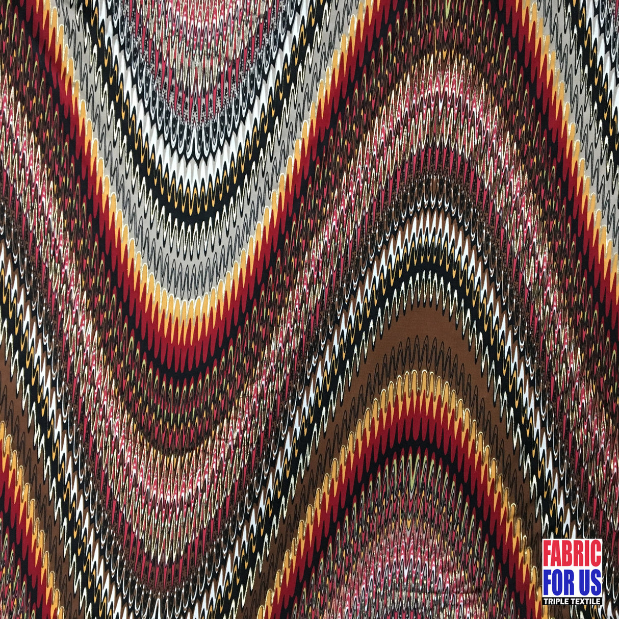 Waves Tidal Stretch Fabric - Aqua, Brown, Gold Lining, Multi-Color Wave Design, 58" Width