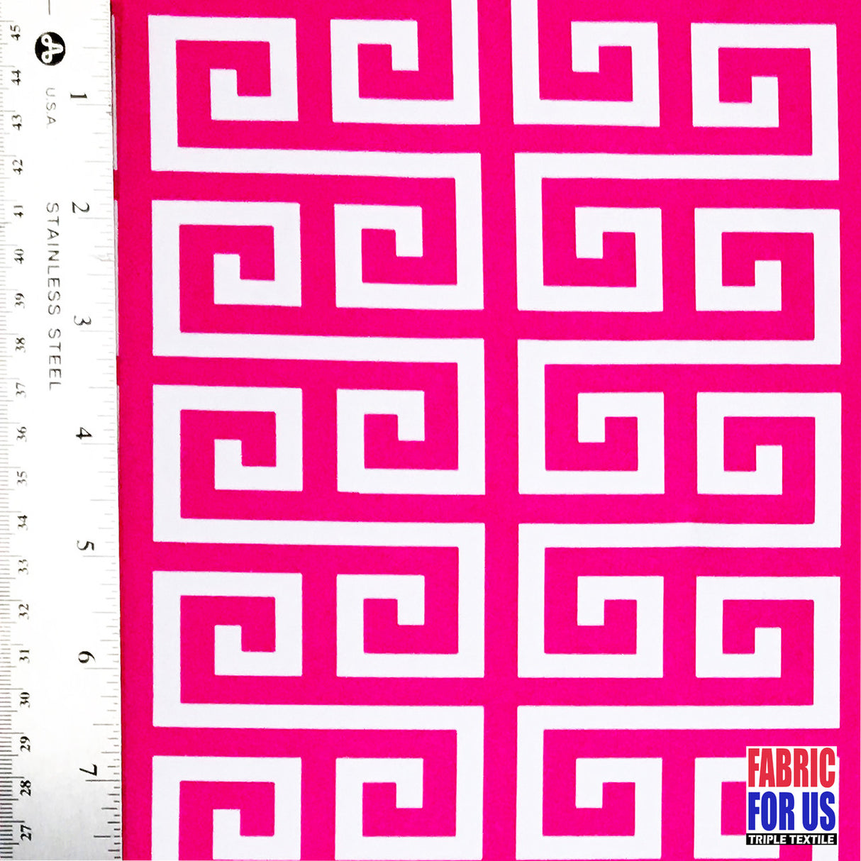 Greek Key Print Design Poly-Spandex Fabric - Navy/Pink Greek Key, 58" Width