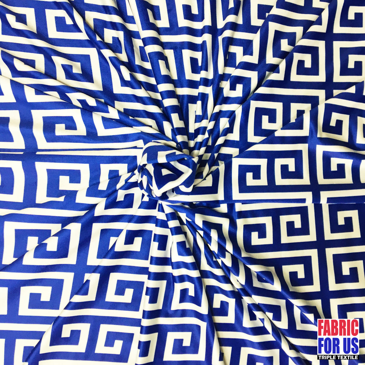 Greek Key Print Design Poly-Spandex Fabric - Navy/Pink Greek Key, 58" Width