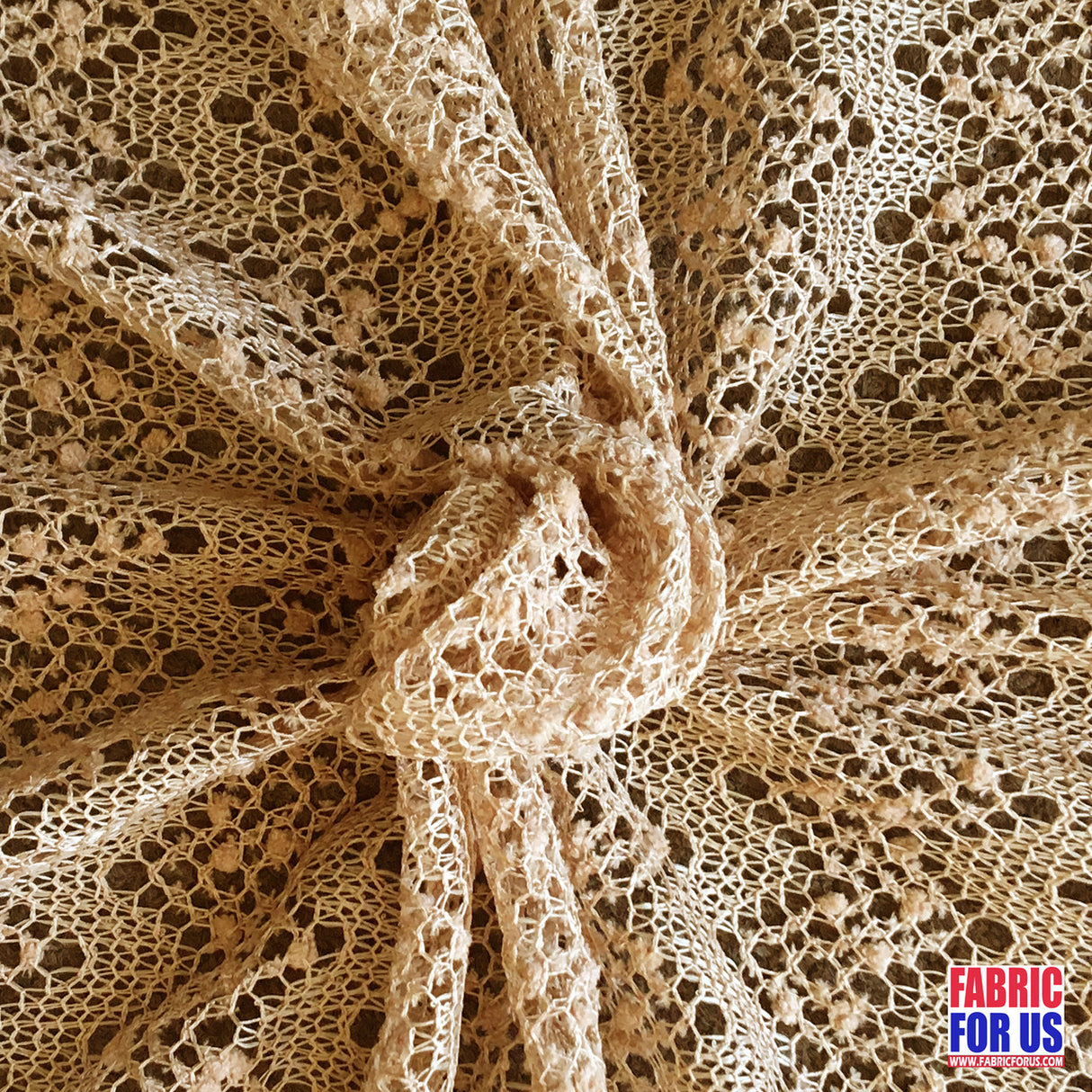 Lace Knit Polyester Spandex Fabric - Beige, 54" Width