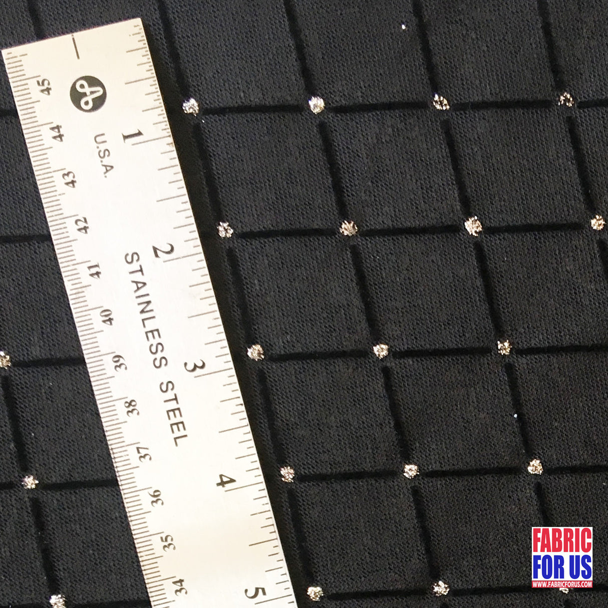 Flocking Mesh Stretch Glitter Fabric - Black Diamonds, 64" Wide