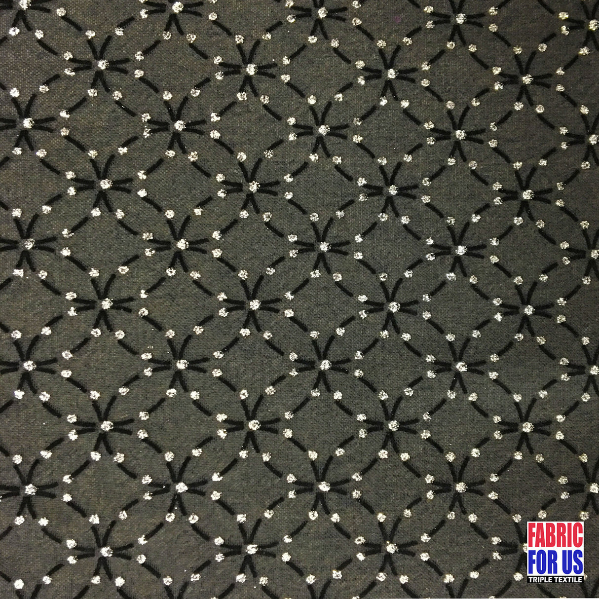 Flocking Mesh Stretch Sequin Fabric - Brown/Gold, Black/Silver, 64" Width