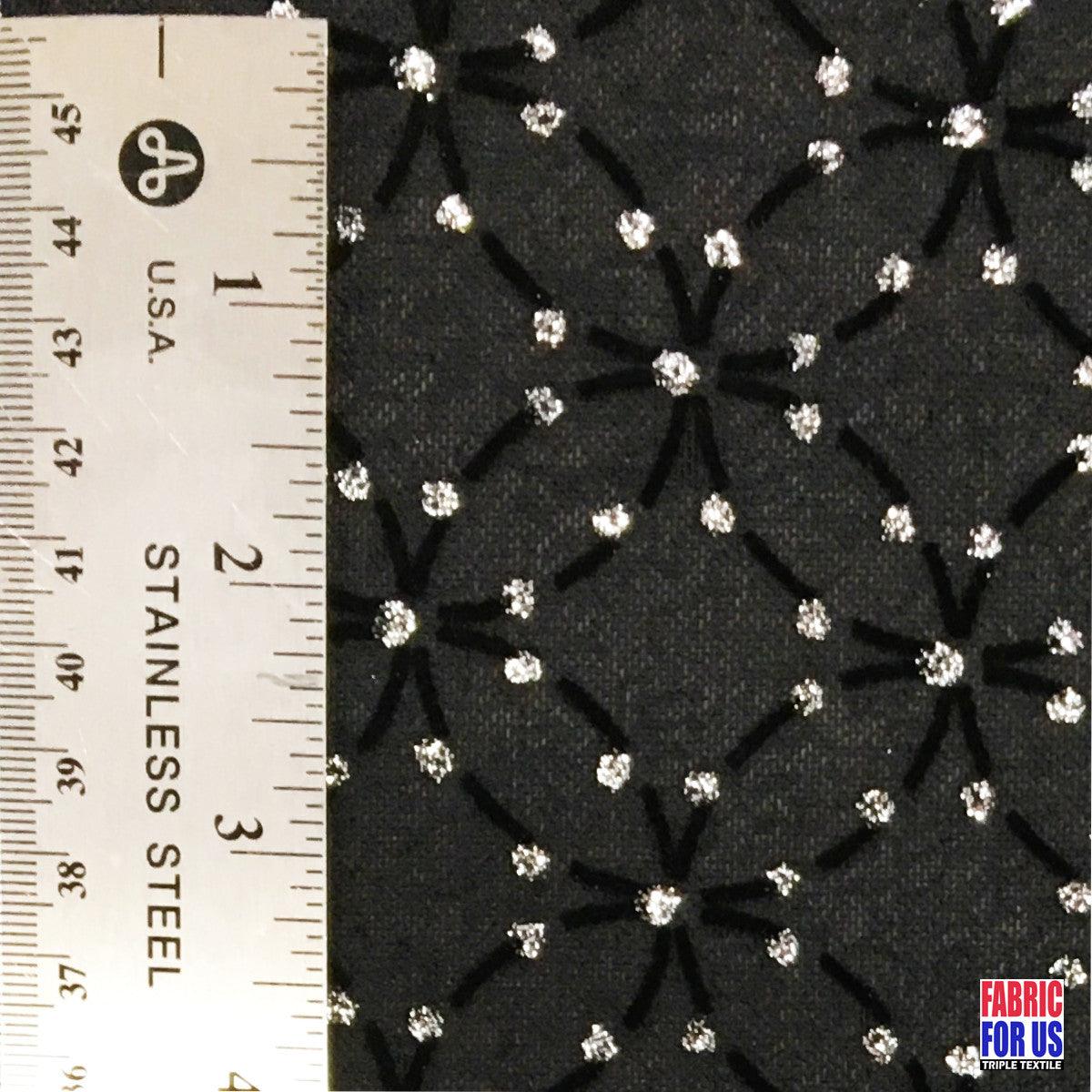 Flocking Mesh Stretch Sequin Fabric - Brown/Gold, Black/Silver, 64" Width