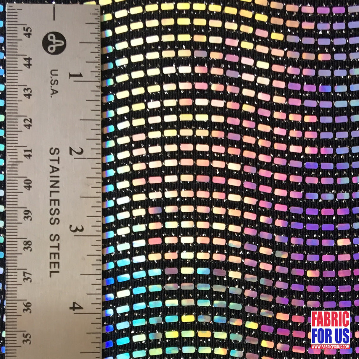 Reflective Holographic Rectangular Trans On Lurex Stretch Fabric - White/Black, 54" Width