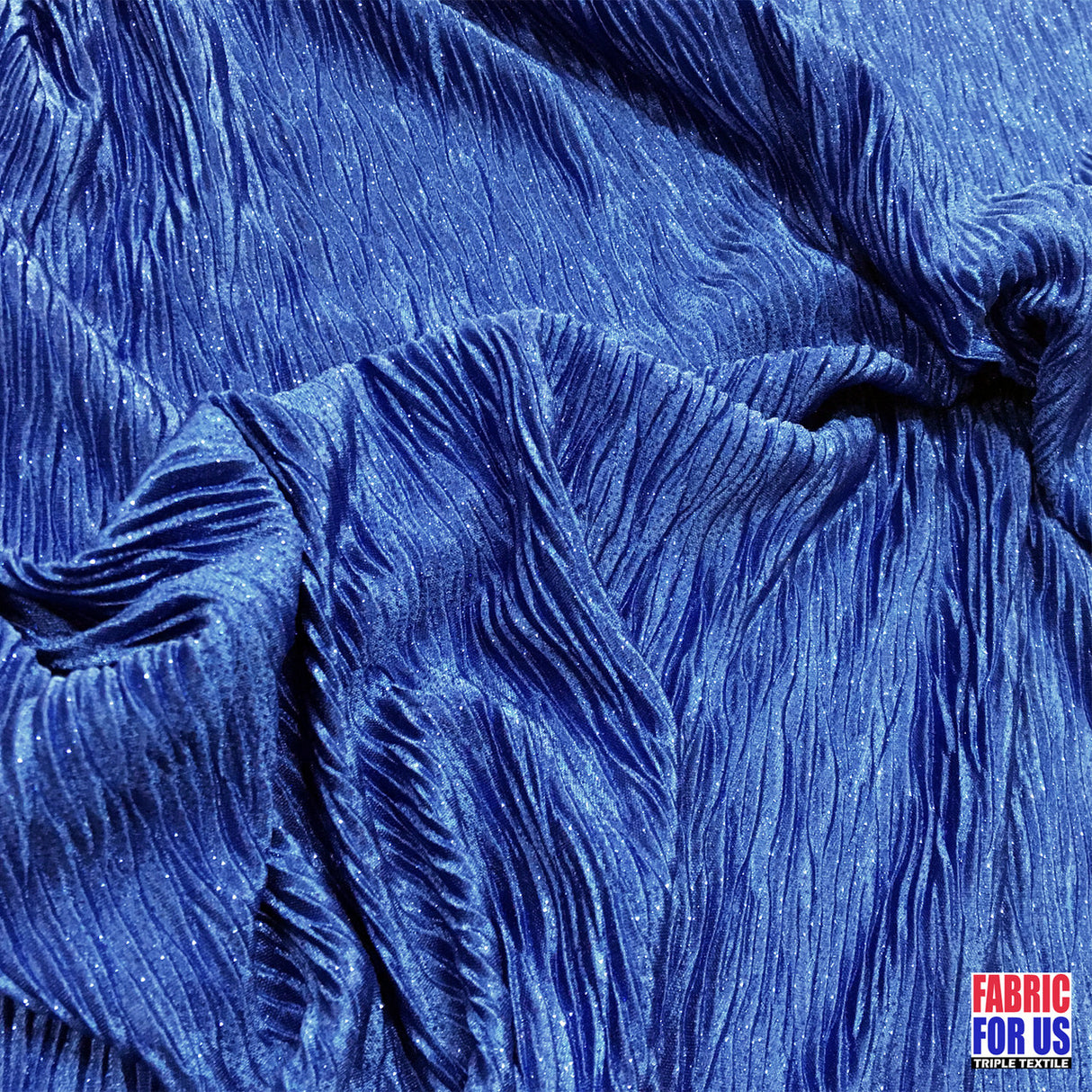 Glitter Crinkled Blue Polyester Fabric - Blue Glitter Crinkled, 58" Width