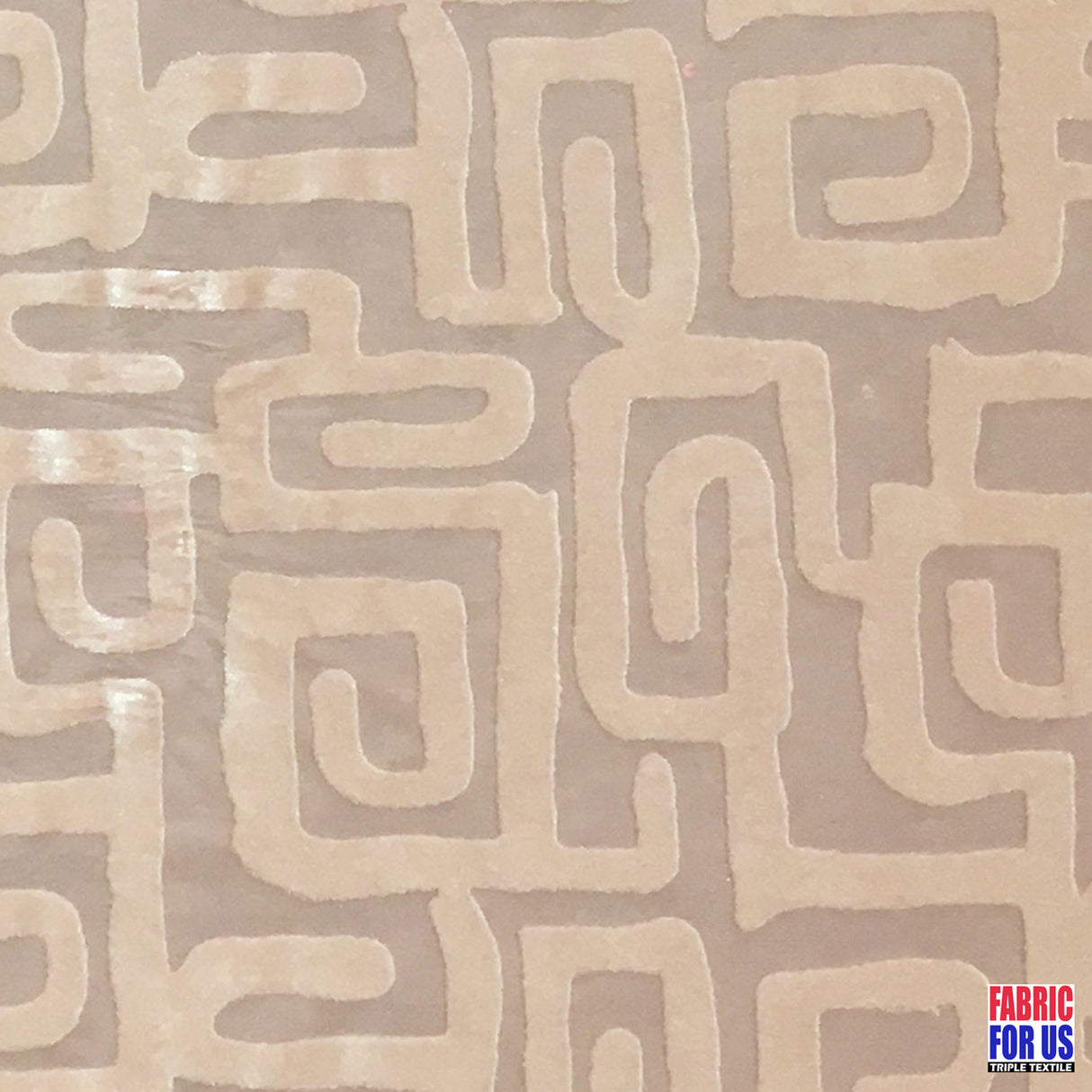 Greek Key Burnout Velvet Pre-Classic Polyester Spandex Fabric - Burgundy/Beige Greek Key Pattern, 58"/60" Width