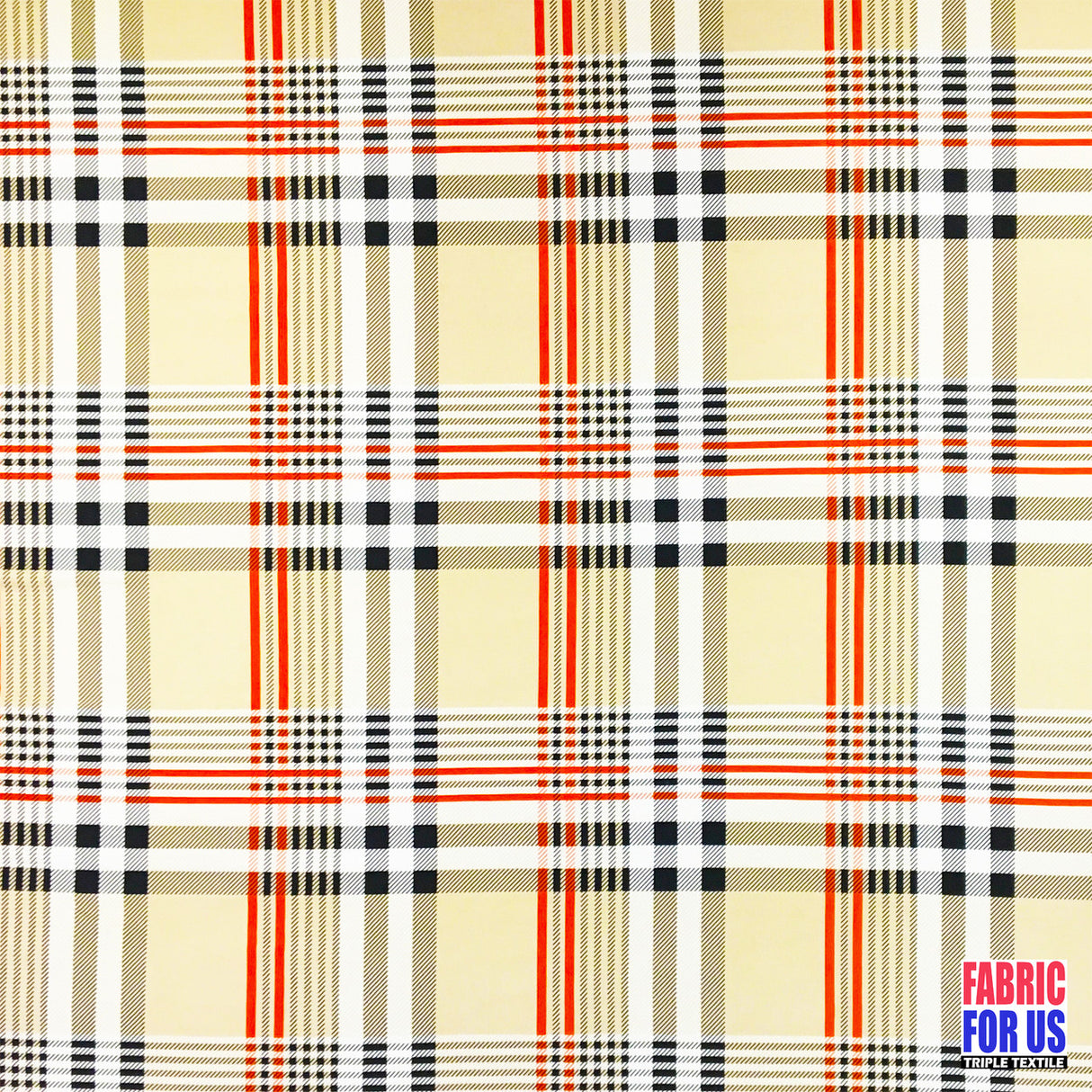 Plaid Tartan Design Taupe Color Poly Spandex Stretch Fabric - Taupe Light Beige Plaid Tartan, 58"/60" Width