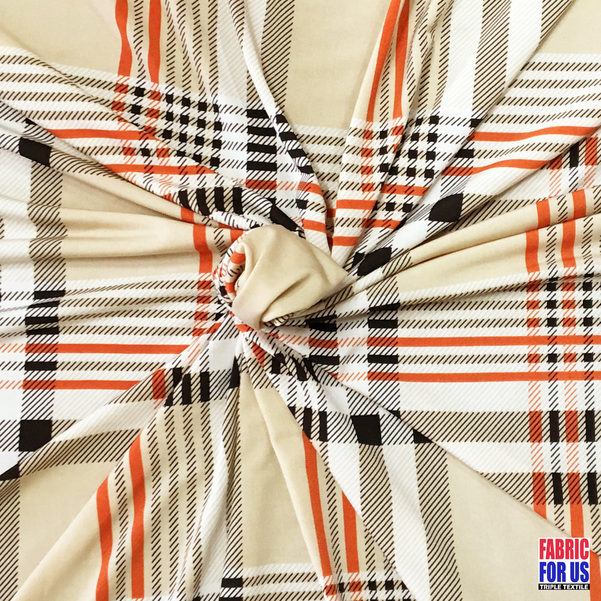 Plaid Tartan Design Taupe Color Poly Spandex Stretch Fabric - Taupe Light Beige Plaid Tartan, 58"/60" Width