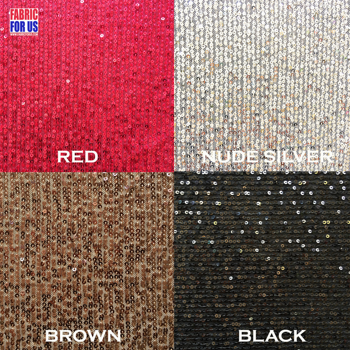 Glitzy Mini Disc Sequins Stretch Fabric - Black, Red, Brown, Silver, 50" Wide