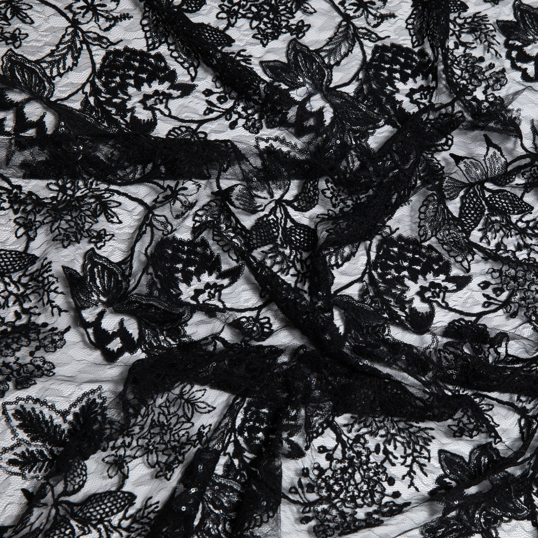 1 Yard Luxurious Sequin Embellished Tulle Lace Fabric with Ornate Embroidery 50" Wide