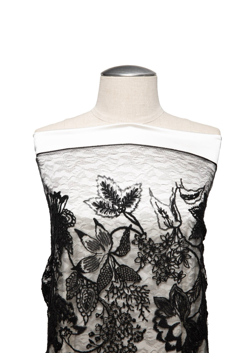 1 Yard 52/54" Wide Tulle Lace Fabric Embroidered with Gorgeous Floral Design Bridal & Costume Fabric