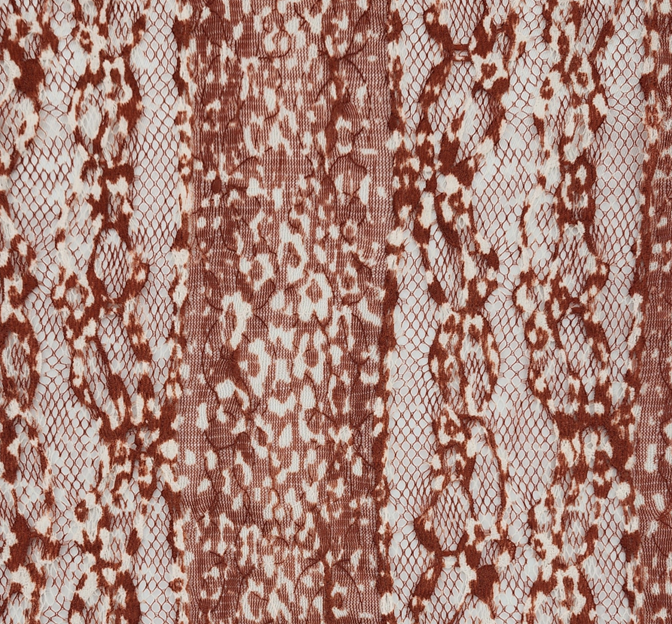 Lace 1D1354 Polyester Spandex Fabric - Rust/Beige, 58/60" Width