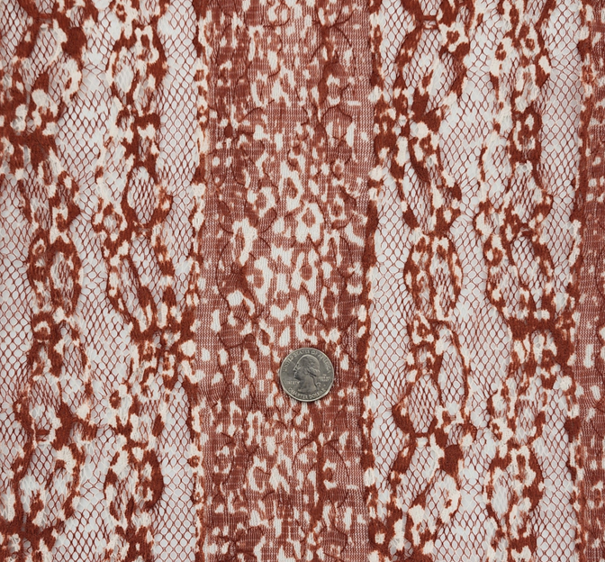 Lace 1D1354 Polyester Spandex Fabric - Rust/Beige, 58/60" Width