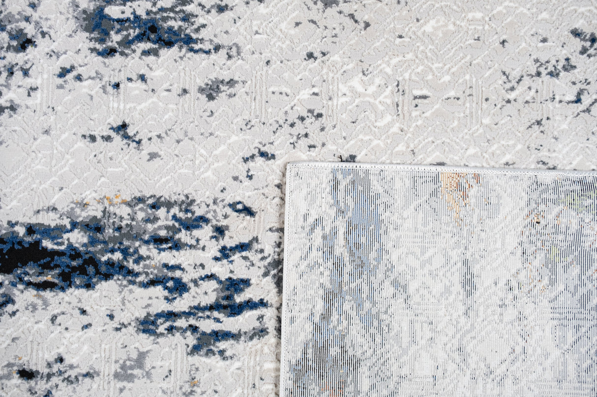 LALA 138 Polyester Viscose Area Rug - Cream Abstract Pattern, Silver, Charcoal, Black, Red-Brown, Mustard, Ocean Blue, Green Accents, 9' 8" X 13' (1 Rug)