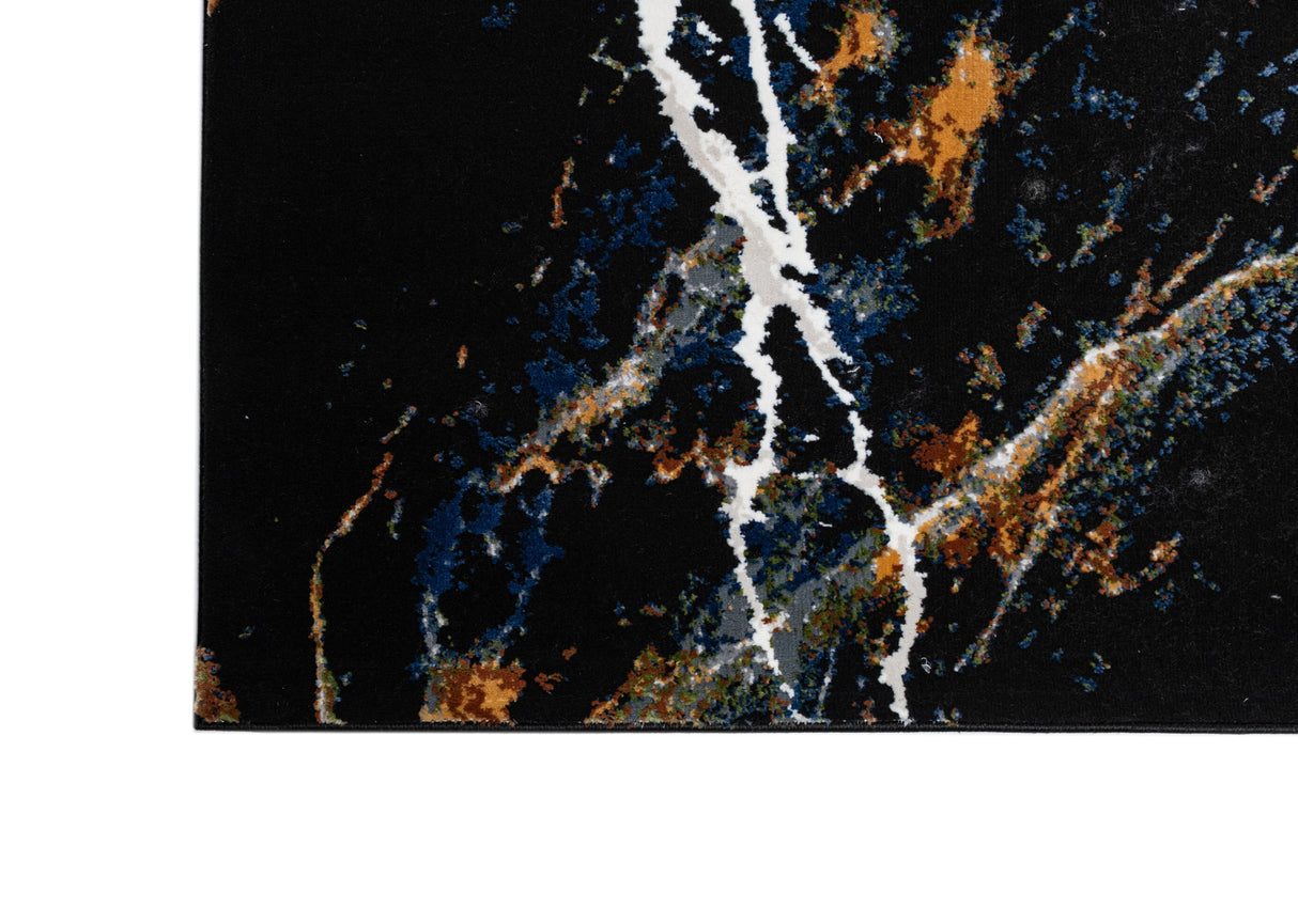 LALA-145 Polyester Viscose Area Rug - Black Abstract Marbling, Silver, Mustard, Red-Brown, Green, Ocean Blue, 9' 8" X 13' (1 Unit)