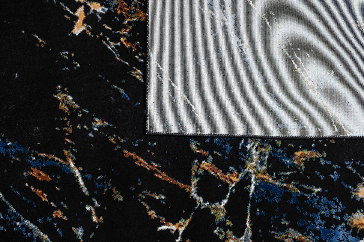 LALA-145 Polyester Viscose Area Rug - Black Abstract Marbling, Silver, Mustard, Red-Brown, Green, Ocean Blue, 9' 8" X 13' (1 Unit)