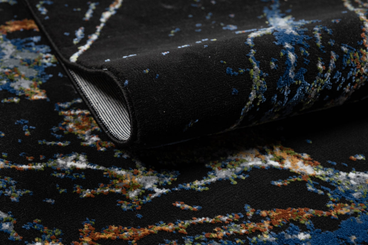 LALA-145 Polyester Viscose Area Rug - Black Abstract Marbling, Silver, Mustard, Red-Brown, Green, Ocean Blue, 9' 8" X 13' (1 Unit)