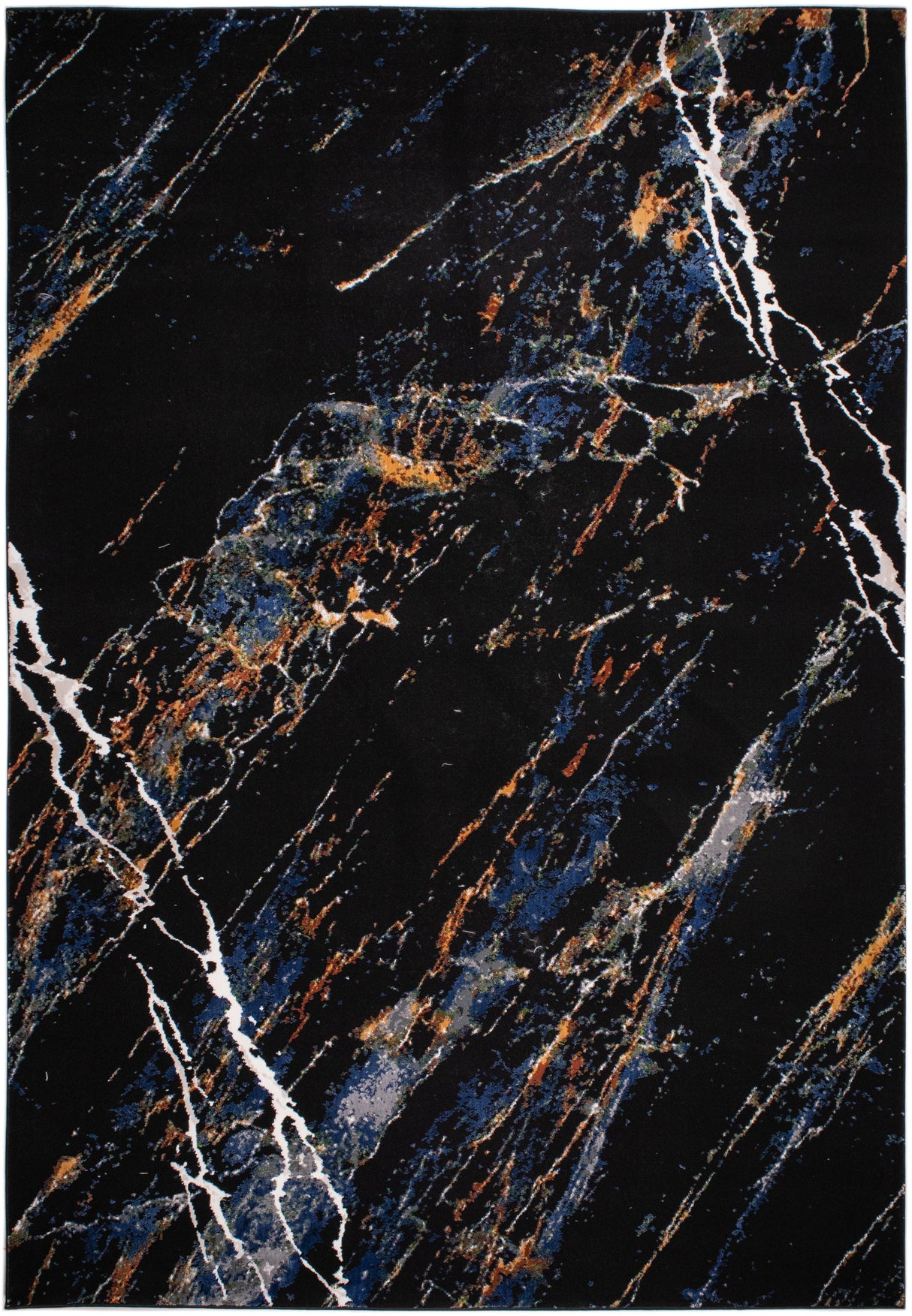 LALA-145 Polyester Viscose Area Rug - Black Abstract Marbling, Silver, Mustard, Red-Brown, Green, Ocean Blue, 9' 8" X 13' (1 Unit)