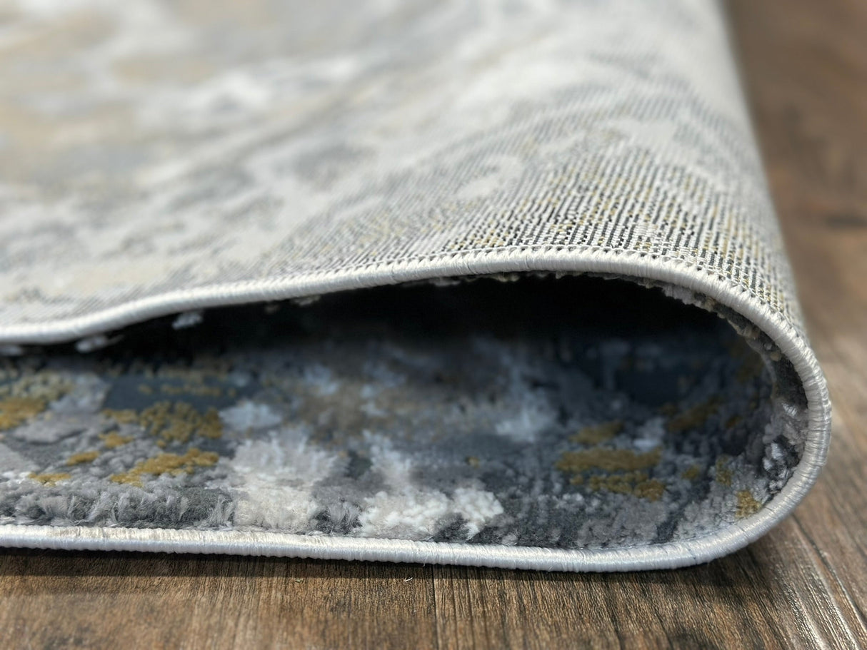 Lala 147 Polyester Viscose Area Rug Fabric - Abstract Grey Marble, Tan Beige Cream White Black Notes, 7' 8" X 10' 5" (1 Piece)