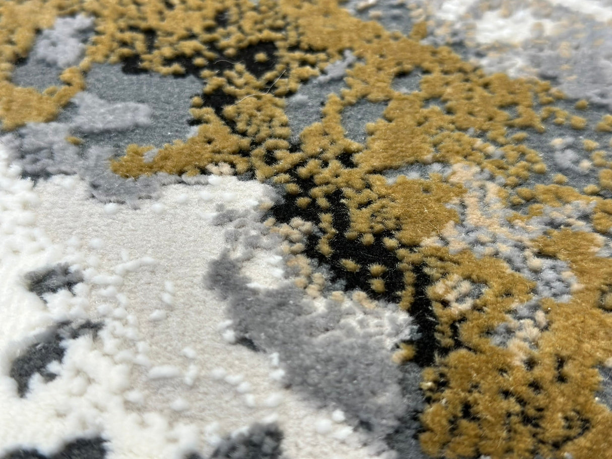 Lala 147 Polyester Viscose Area Rug Fabric - Abstract Grey Marble, Tan Beige Cream White Black Notes, 7' 8" X 10' 5" (1 Piece)